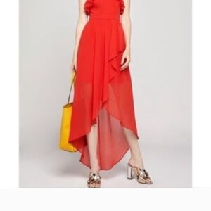 BCBGeneration Red Chiffon High Low Maxi Dress Halter Ruffle Size 8